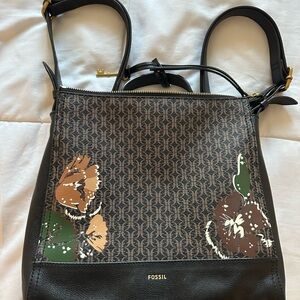 Fossil Black and Brown Backpack with Structured Design